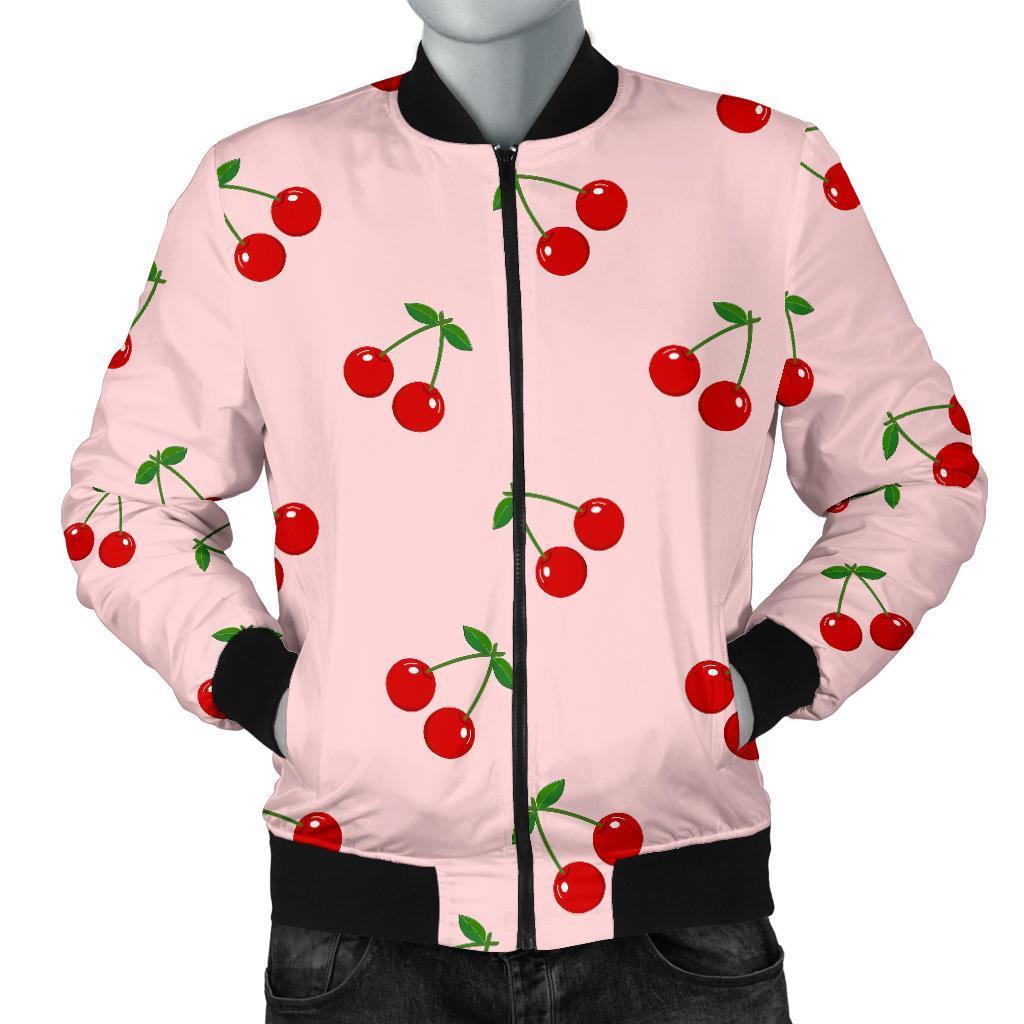 Cherry Pink Pattern Print Men's Bomber Jacket-grizzshop
