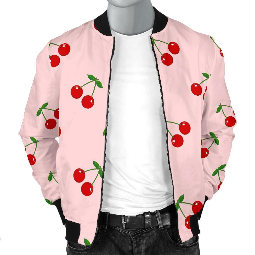Cherry Pink Pattern Print Men's Bomber Jacket-grizzshop