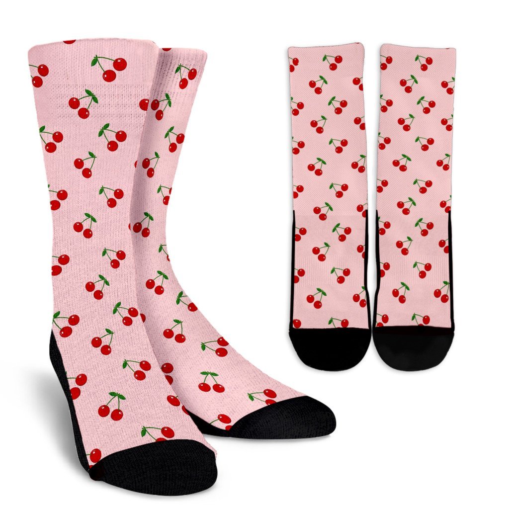 Cherry Pink Pattern Print Unisex Crew Socks-grizzshop