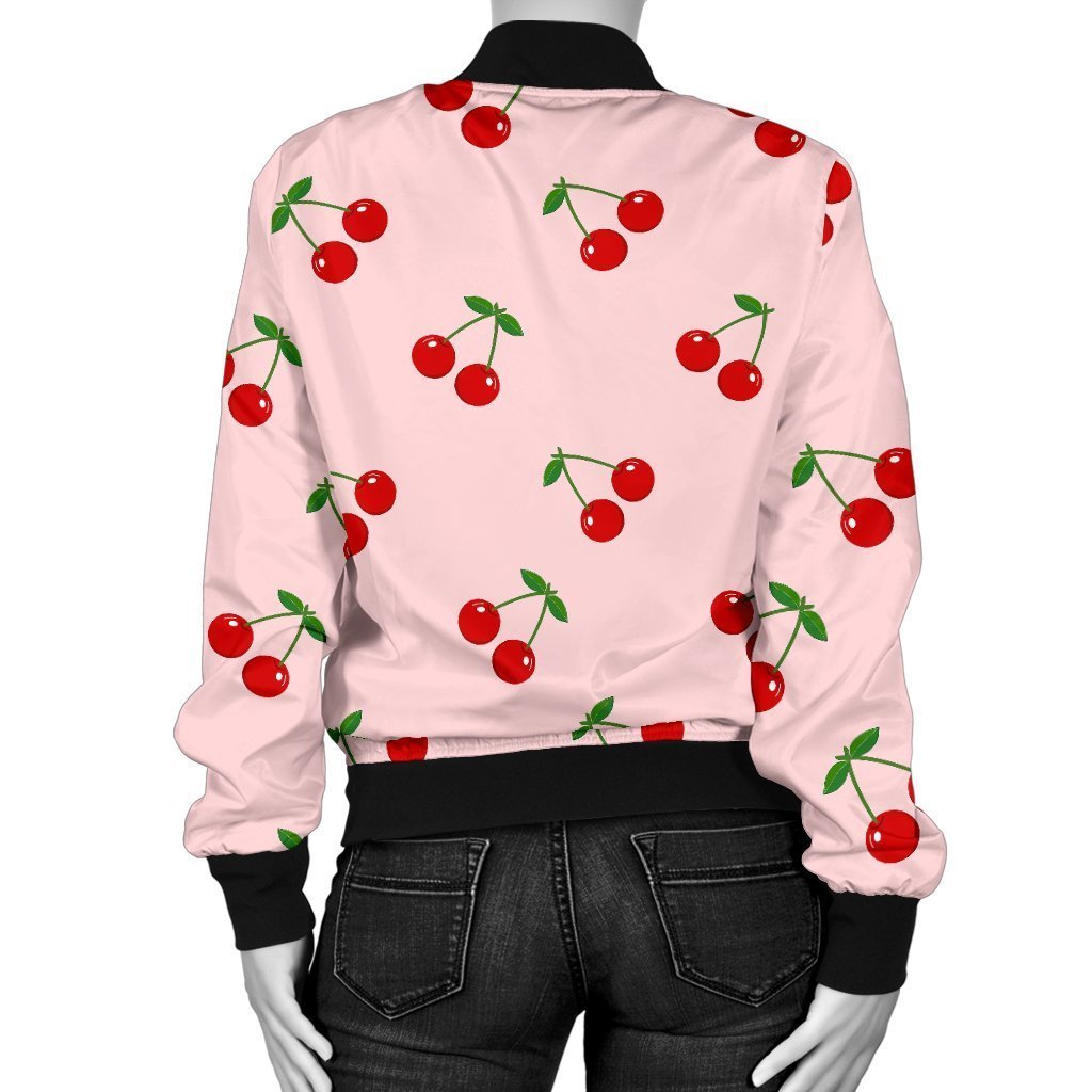 Cherry Pink Pattern Print Women Casual Bomber Jacket-grizzshop