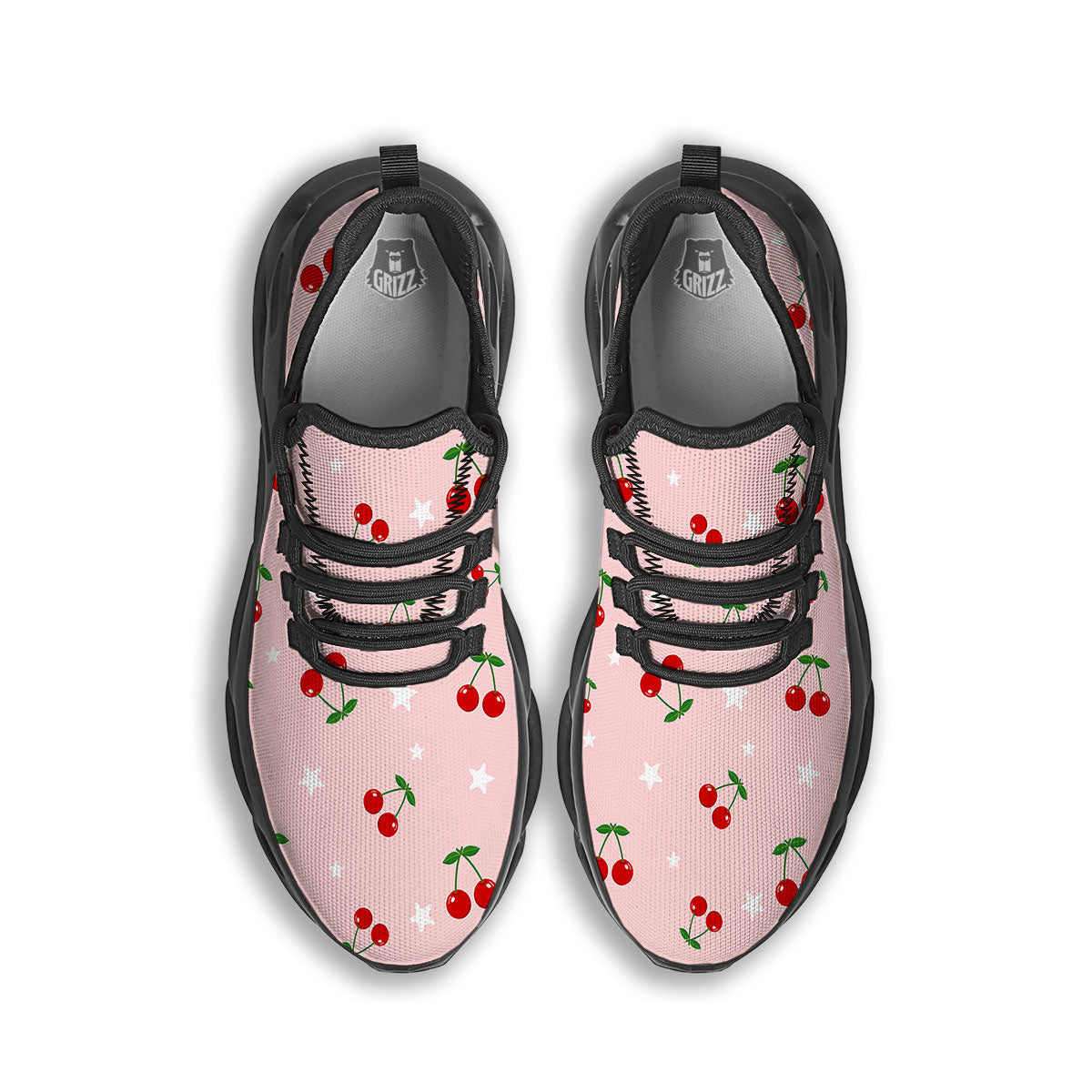 Cherry Pink Print Pattern Black Running Shoes-grizzshop