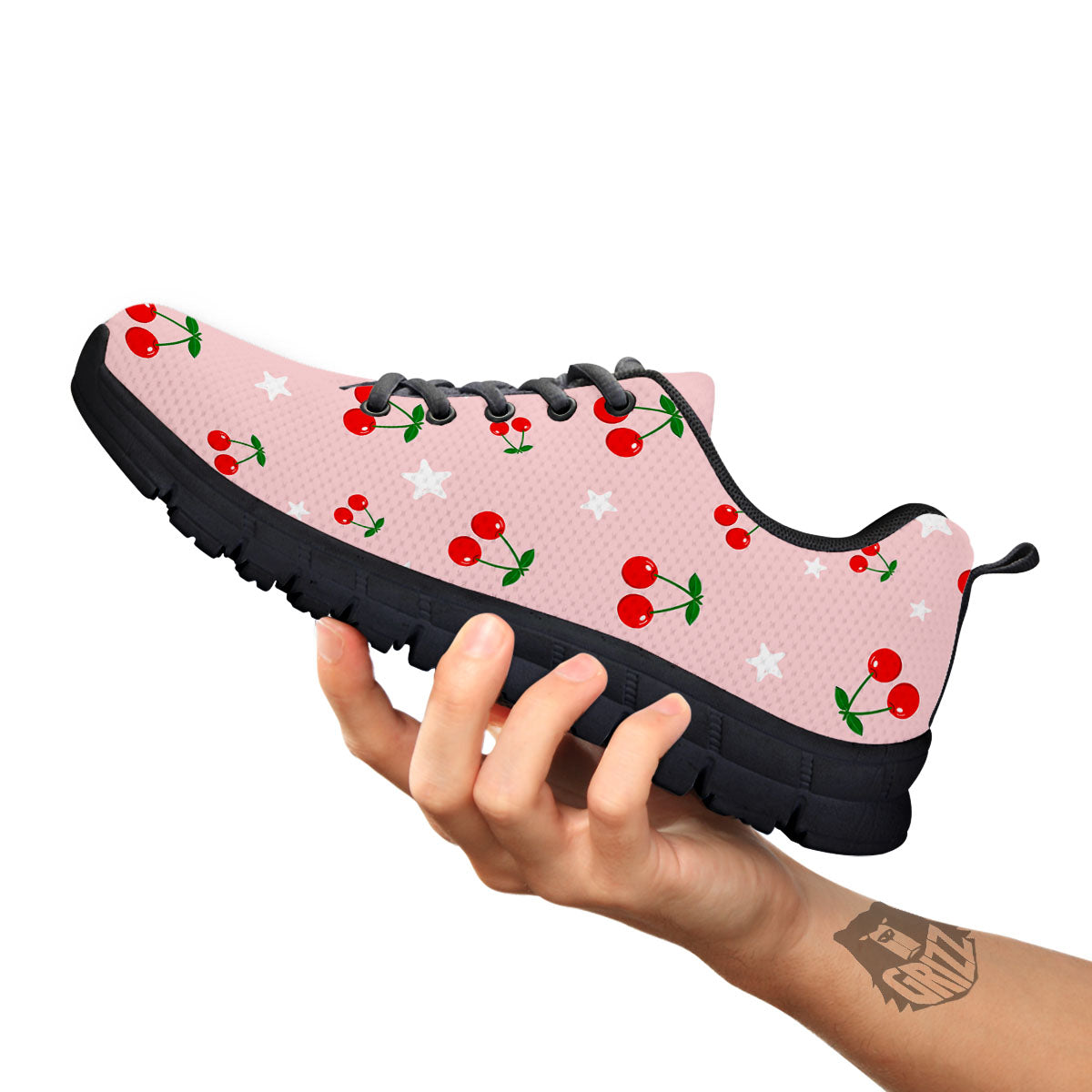 Cherry Pink Print Pattern Black Sneaker-grizzshop