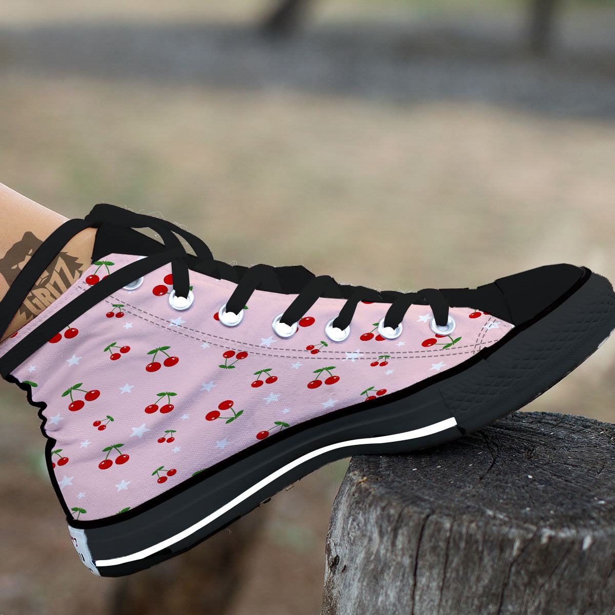 Cherry Pink Print Pattern High Top Shoes-grizzshop