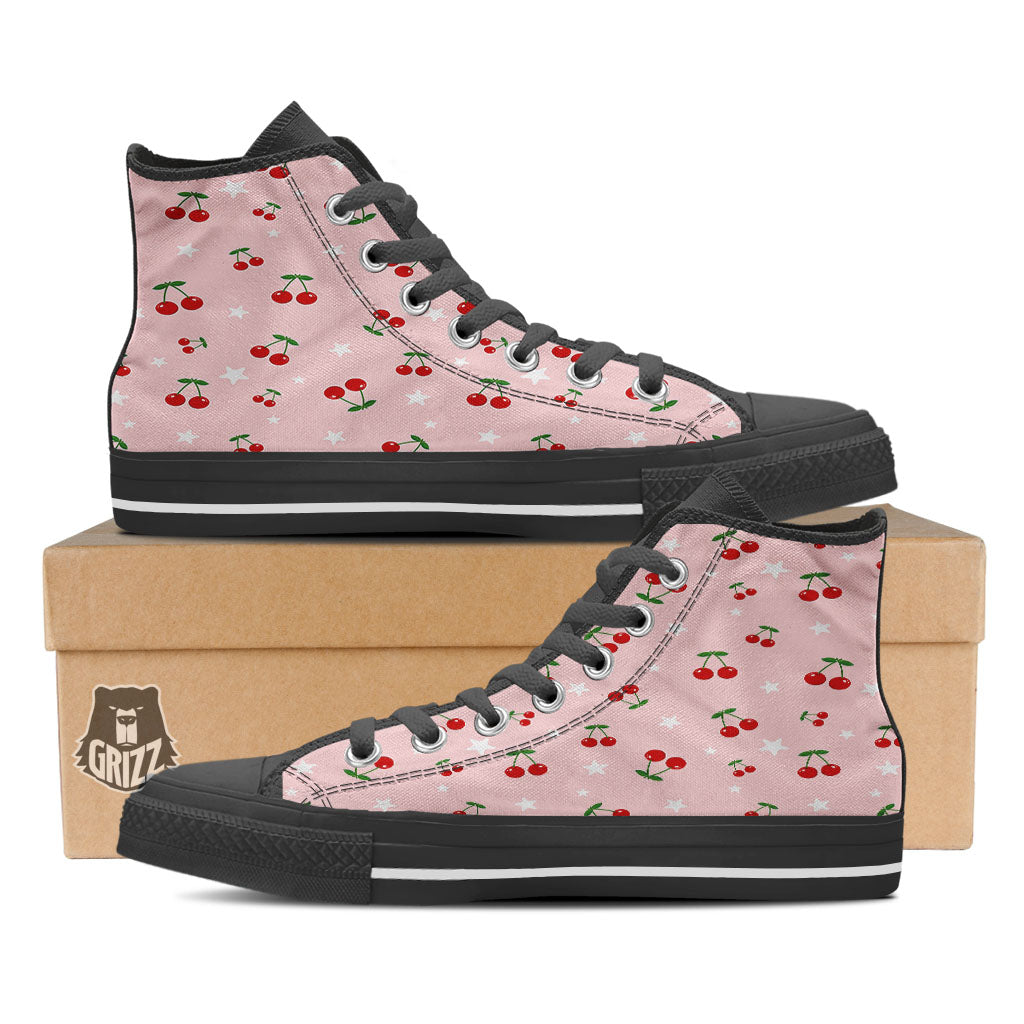 Cherry Pink Print Pattern High Top Shoes-grizzshop