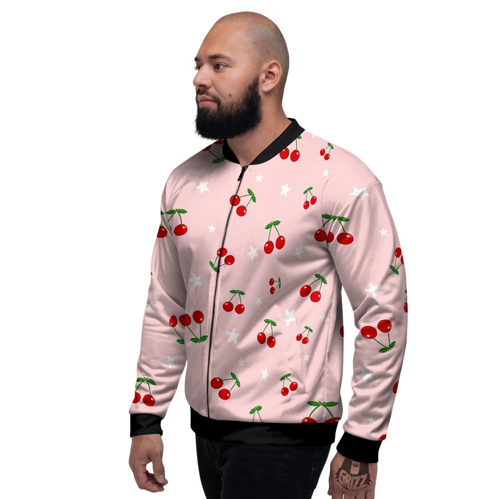 Cherry Pink Print Pattern Men's Bomber Jacket-grizzshop