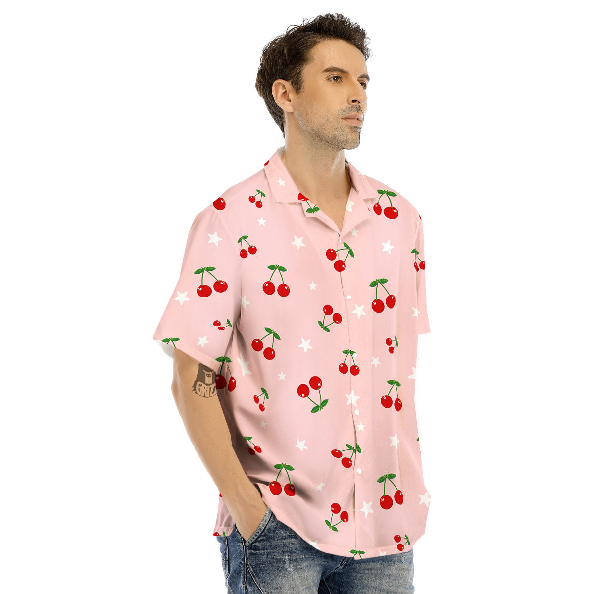 Cherry Pink Print Pattern Men's Hawaiian Shirt-grizzshop