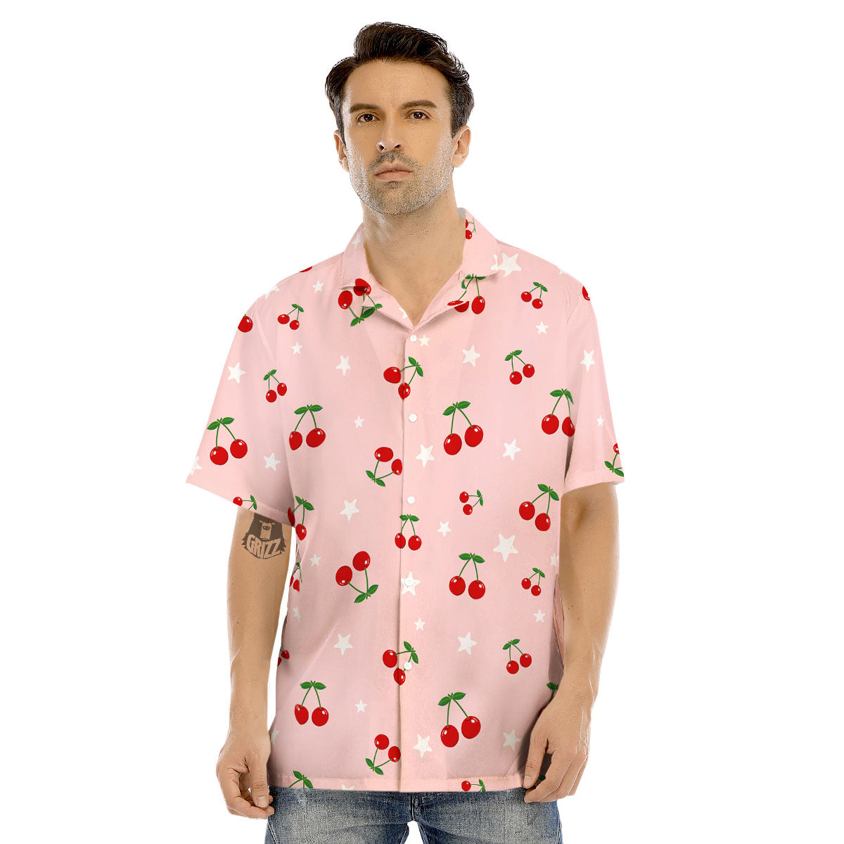 Cherry Pink Print Pattern Men's Hawaiian Shirt-grizzshop