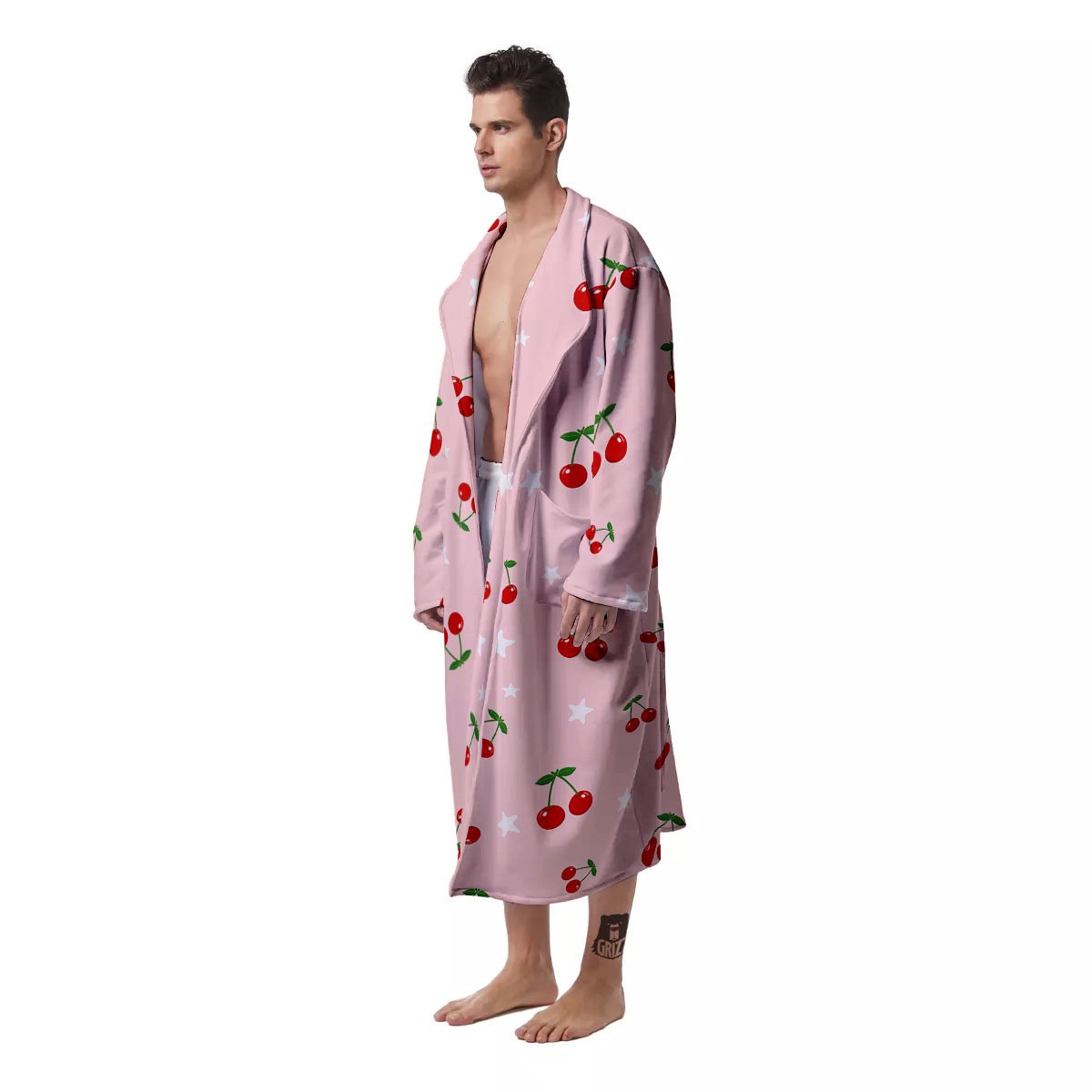 Cherry Pink Print Pattern Men's Robe-grizzshop