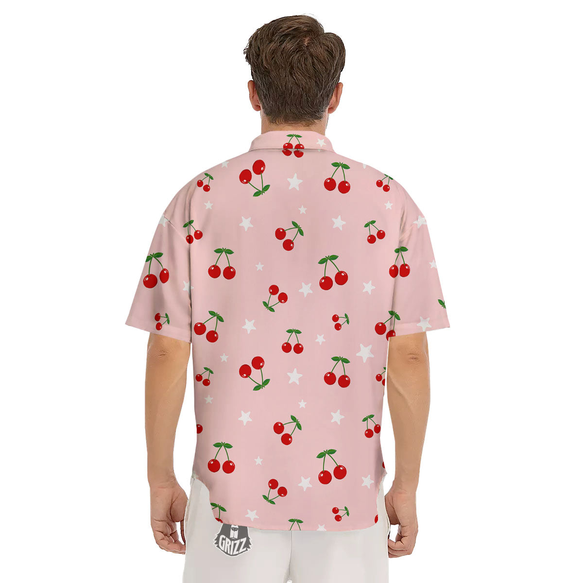 Cherry Pink Print Pattern Men's Short Sleeve Shirts-grizzshop