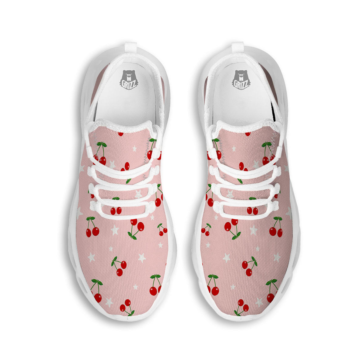 Cherry Pink Print Pattern White Running Shoes-grizzshop