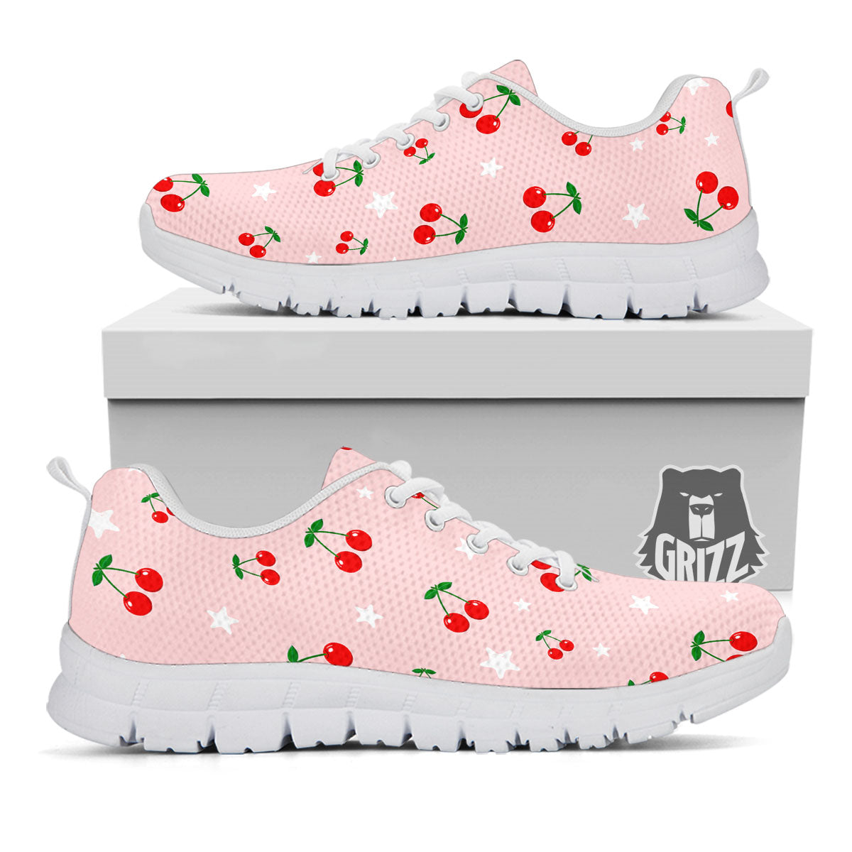 Cherry Pink Print Pattern White Sneaker-grizzshop