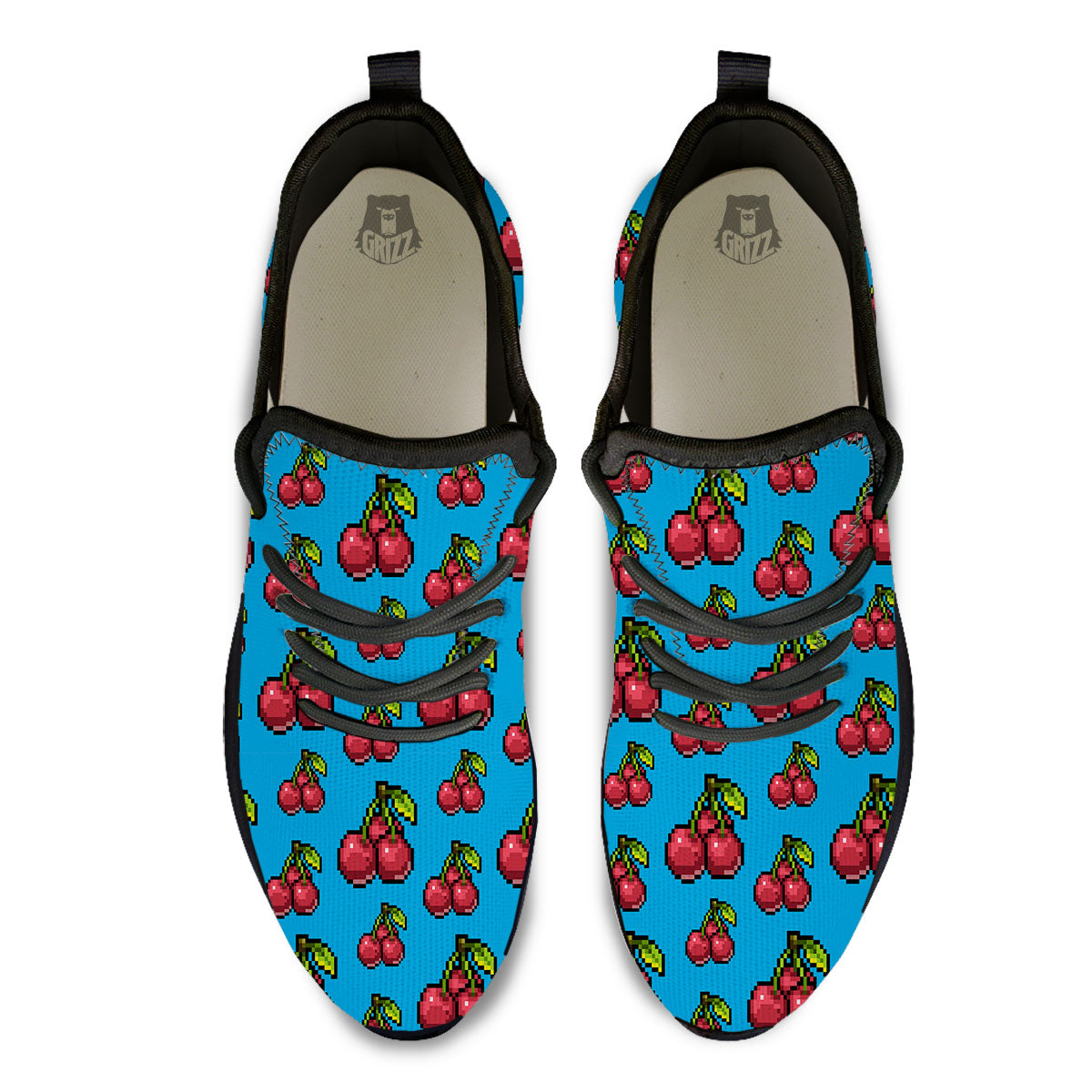Cherry Pixel Print Pattern Black Athletic Shoes-grizzshop