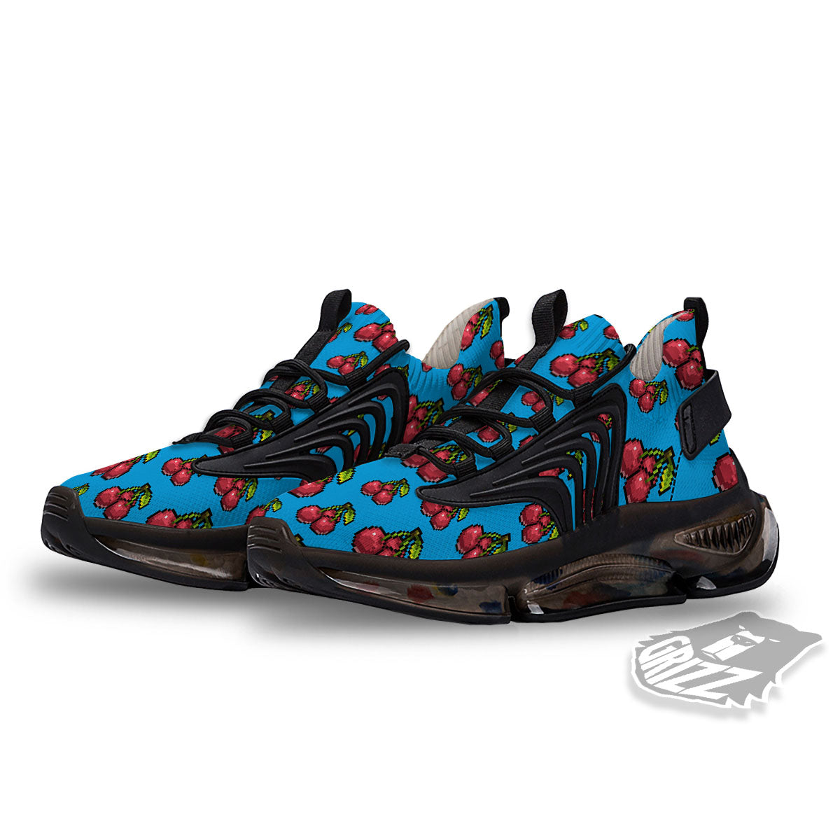Cherry Pixel Print Pattern Black Gym Shoes-grizzshop