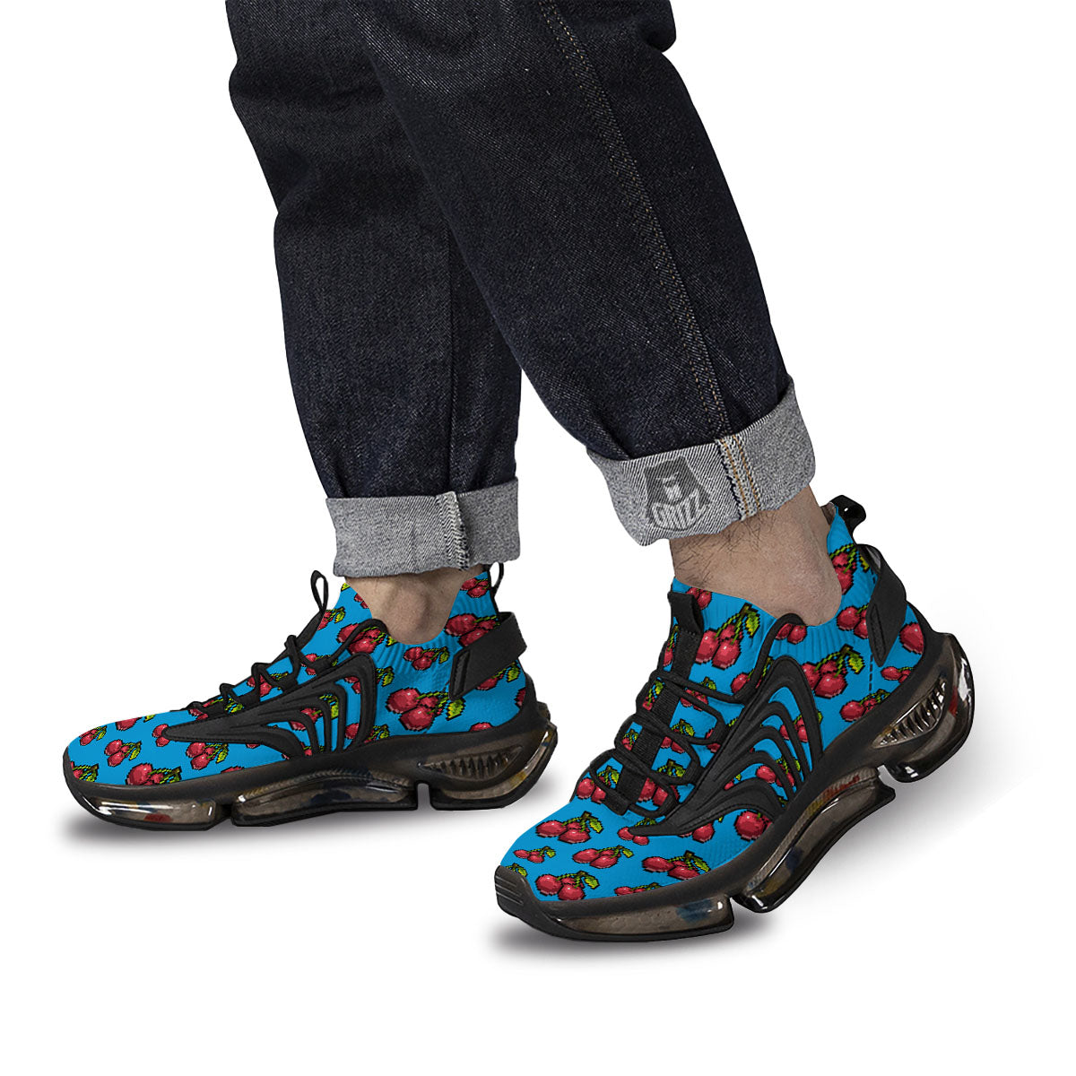 Cherry Pixel Print Pattern Black Gym Shoes-grizzshop
