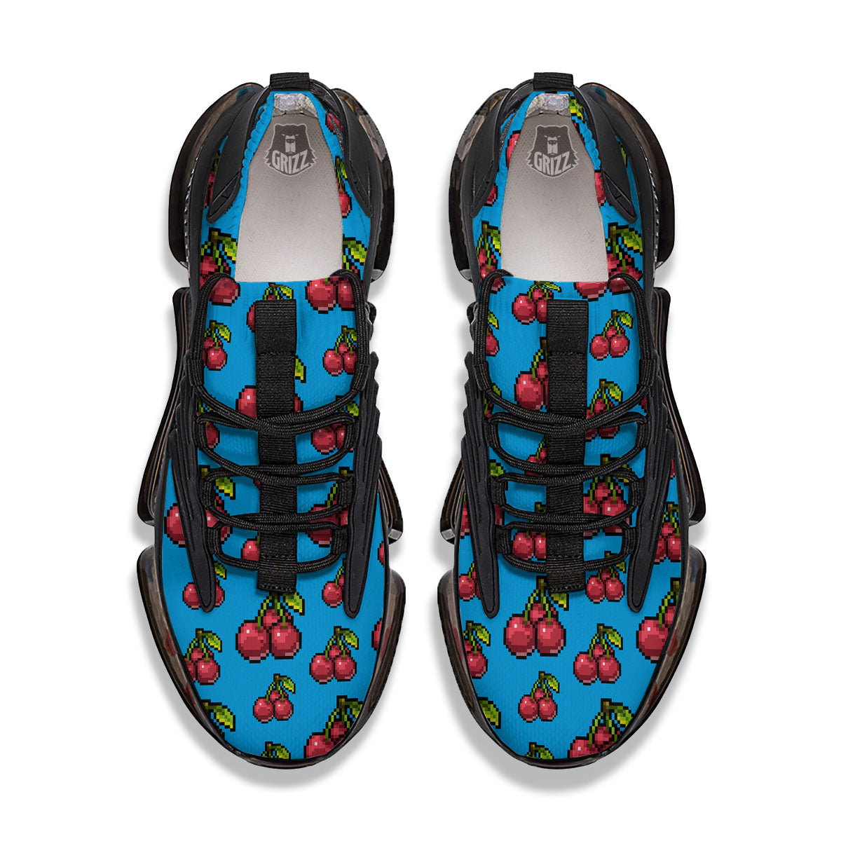 Cherry Pixel Print Pattern Black Gym Shoes-grizzshop