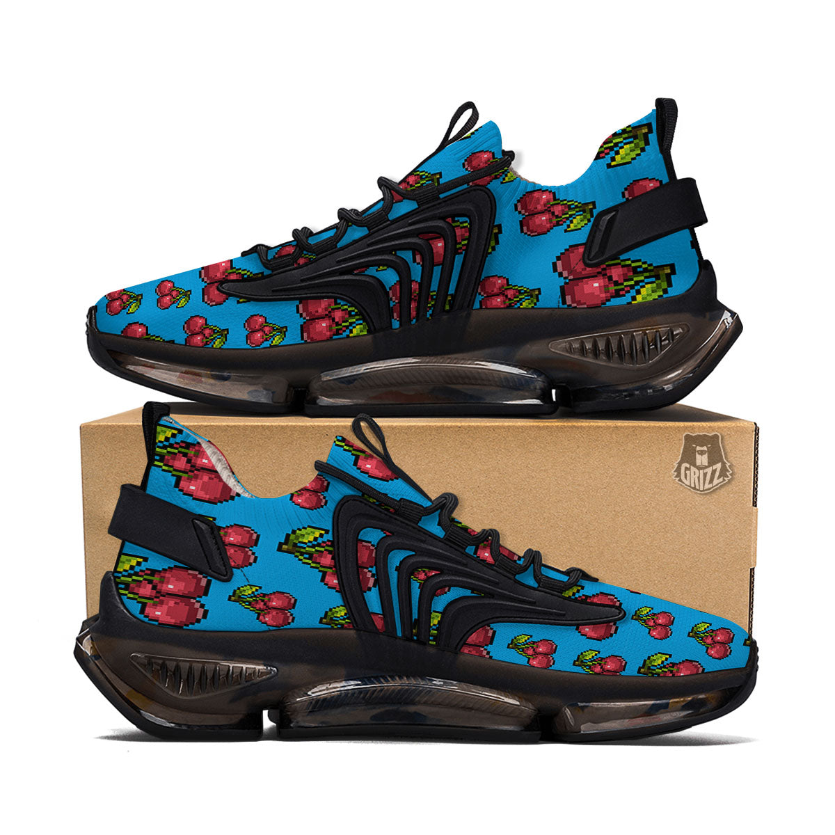 Cherry Pixel Print Pattern Black Gym Shoes-grizzshop
