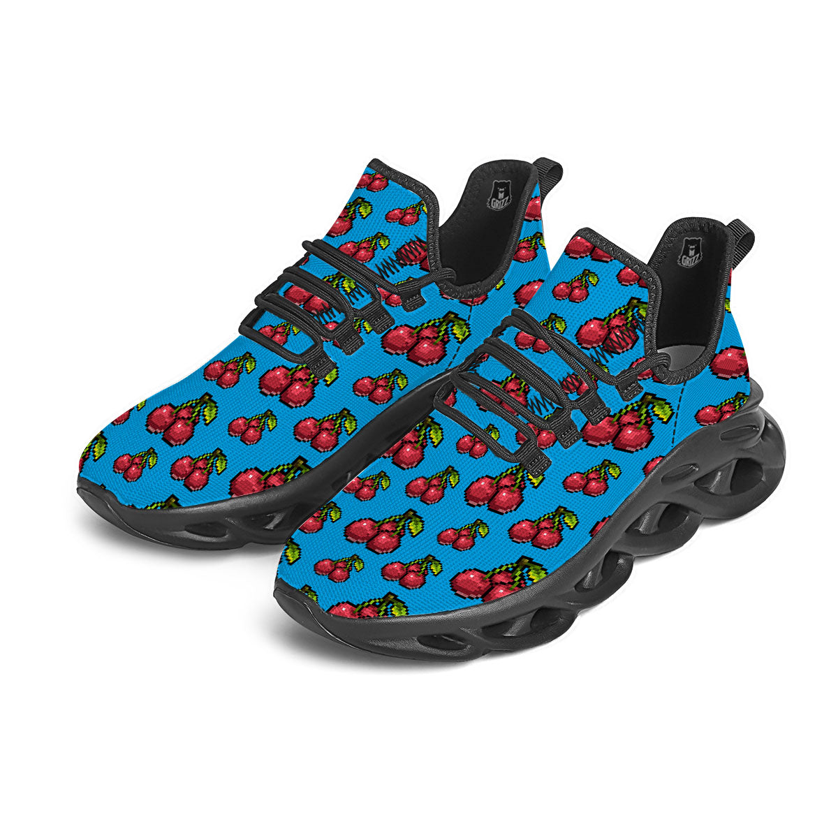 Cherry Pixel Print Pattern Black Running Shoes-grizzshop