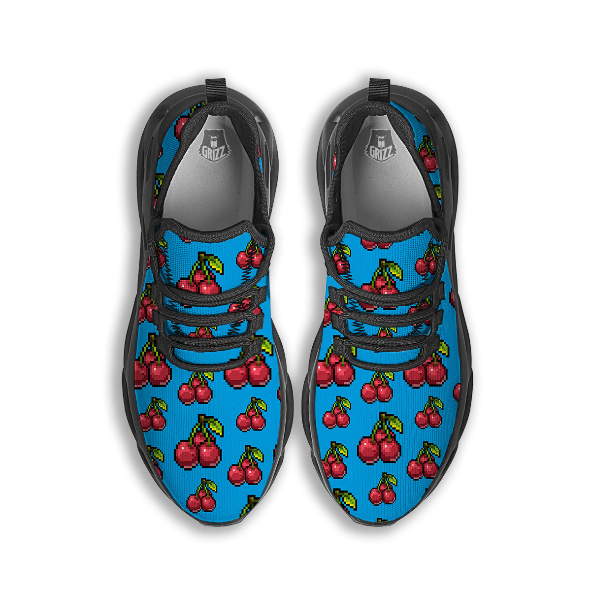 Cherry Pixel Print Pattern Black Running Shoes-grizzshop