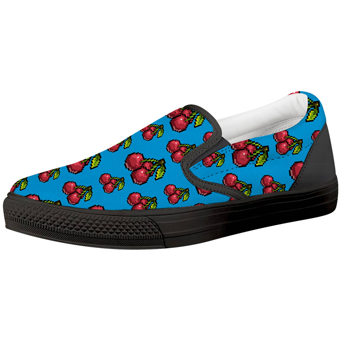 Cherry Pixel Print Pattern Black Slip On Shoes-grizzshop