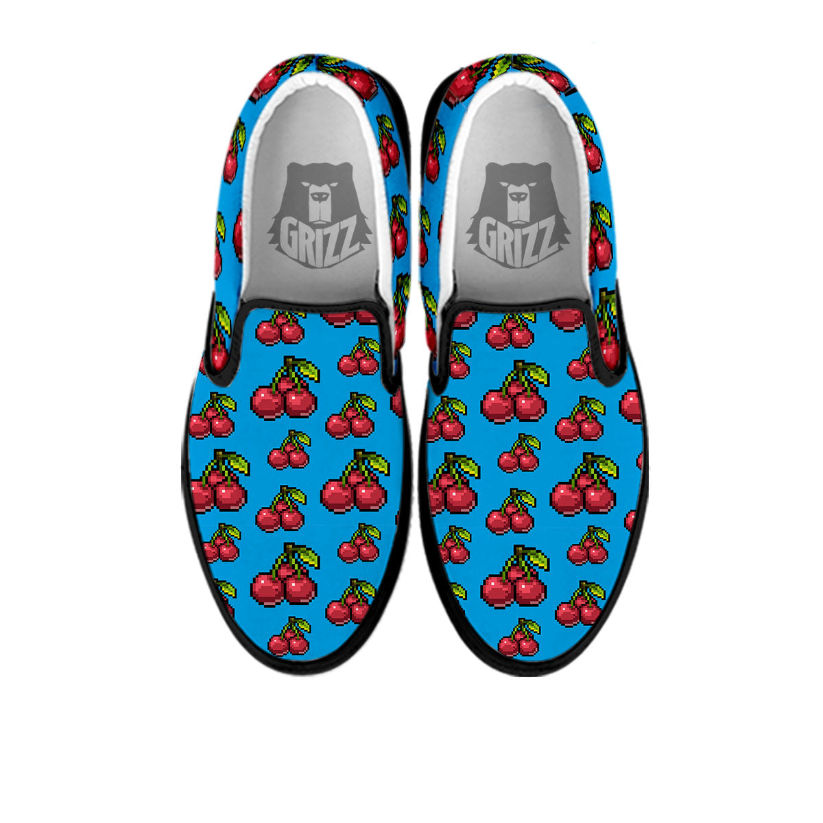Cherry Pixel Print Pattern Black Slip On Shoes-grizzshop