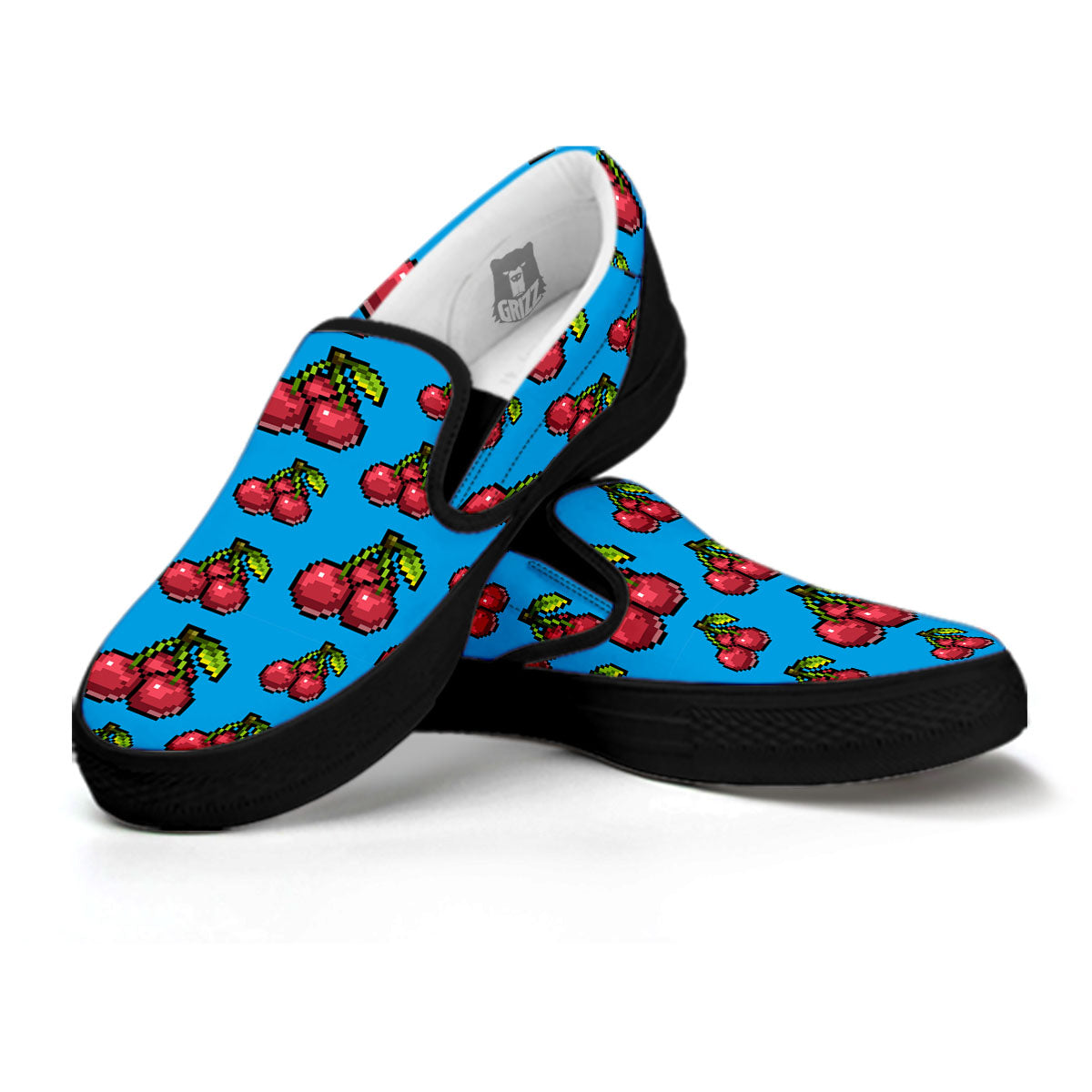 Cherry Pixel Print Pattern Black Slip On Shoes-grizzshop