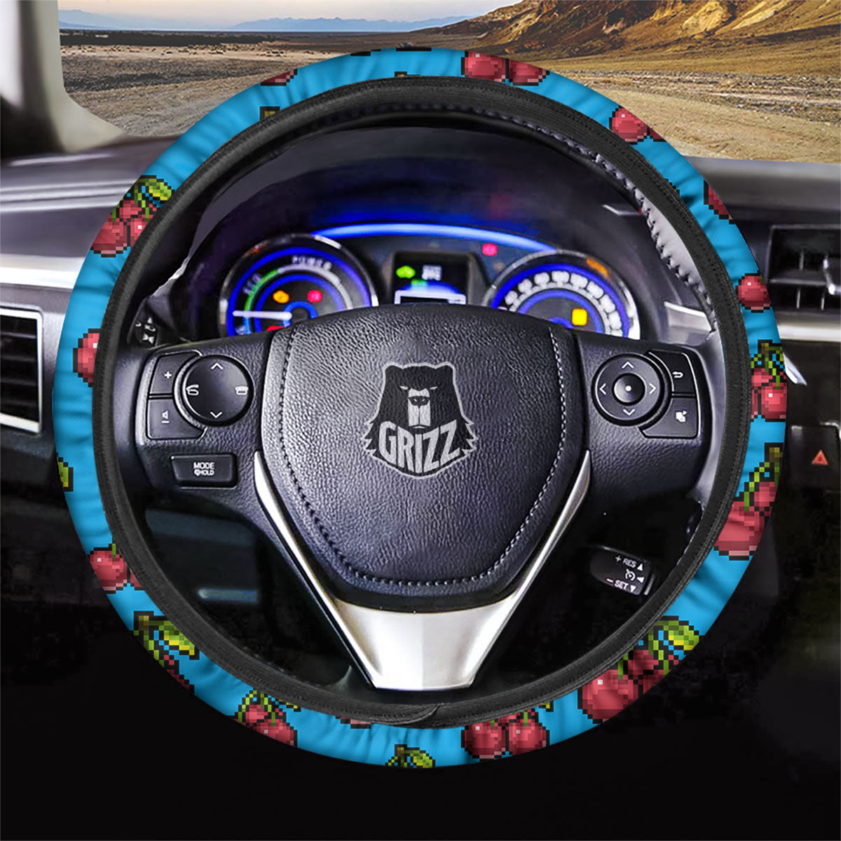 Cherry Pixel Print Pattern Car Steering Wheel Cover-grizzshop