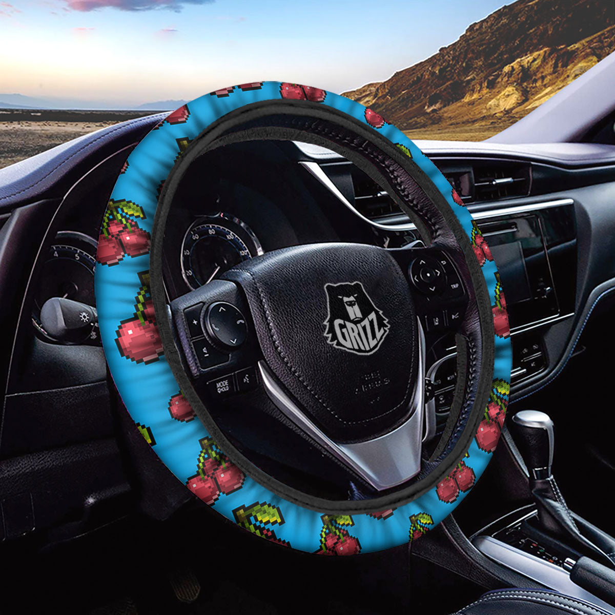 Cherry Pixel Print Pattern Car Steering Wheel Cover-grizzshop