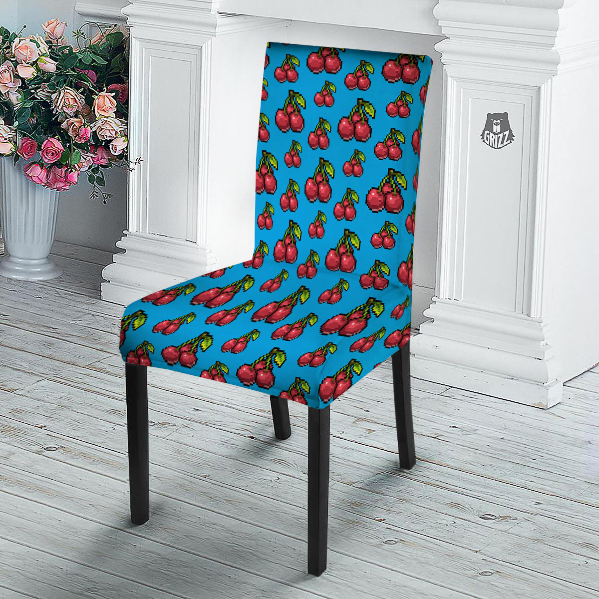 Cherry Pixel Print Pattern Dining Chair Slipcover-grizzshop