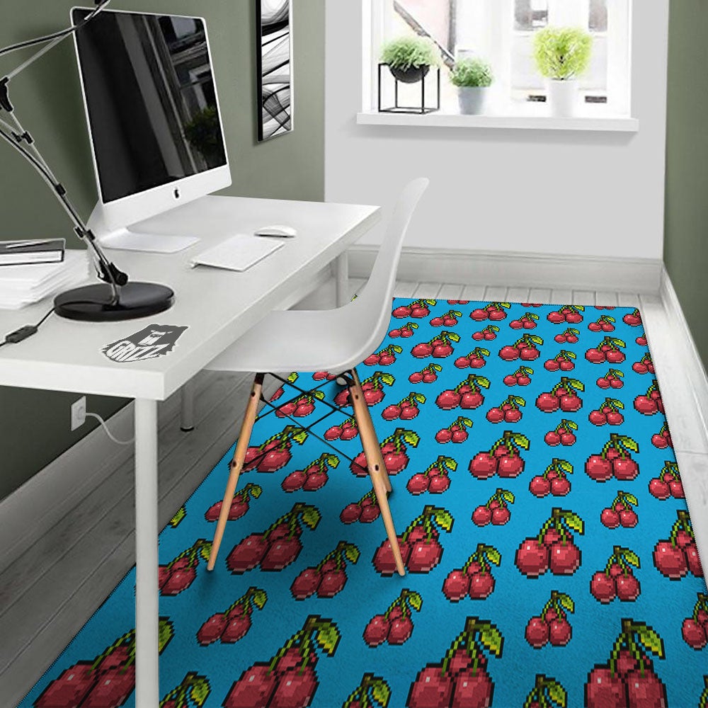 Cherry Pixel Print Pattern Floor Mat-grizzshop