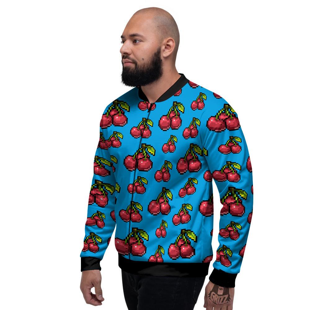Cherry Pixel Print Pattern Men's Bomber Jacket-grizzshop