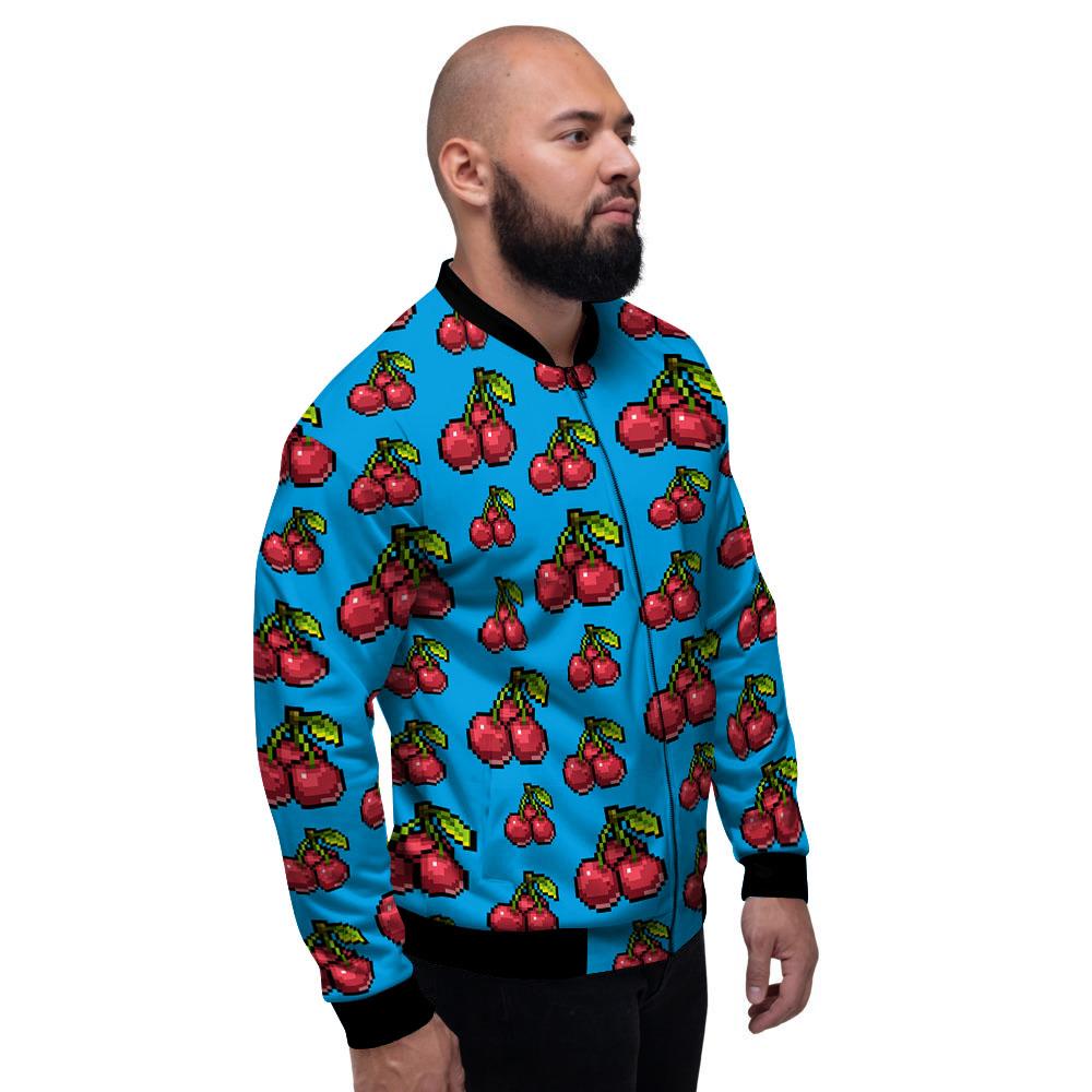 Cherry Pixel Print Pattern Men's Bomber Jacket-grizzshop