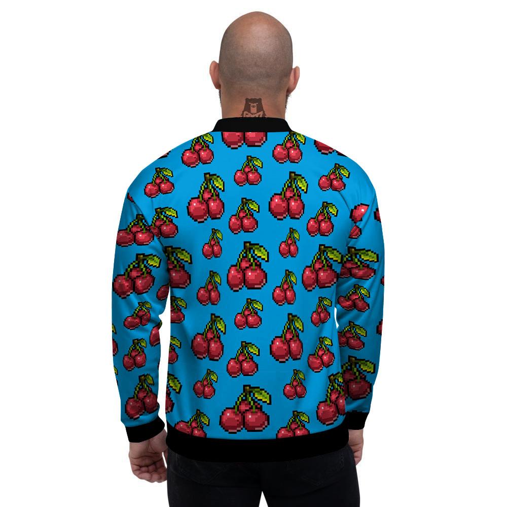 Cherry Pixel Print Pattern Men's Bomber Jacket-grizzshop