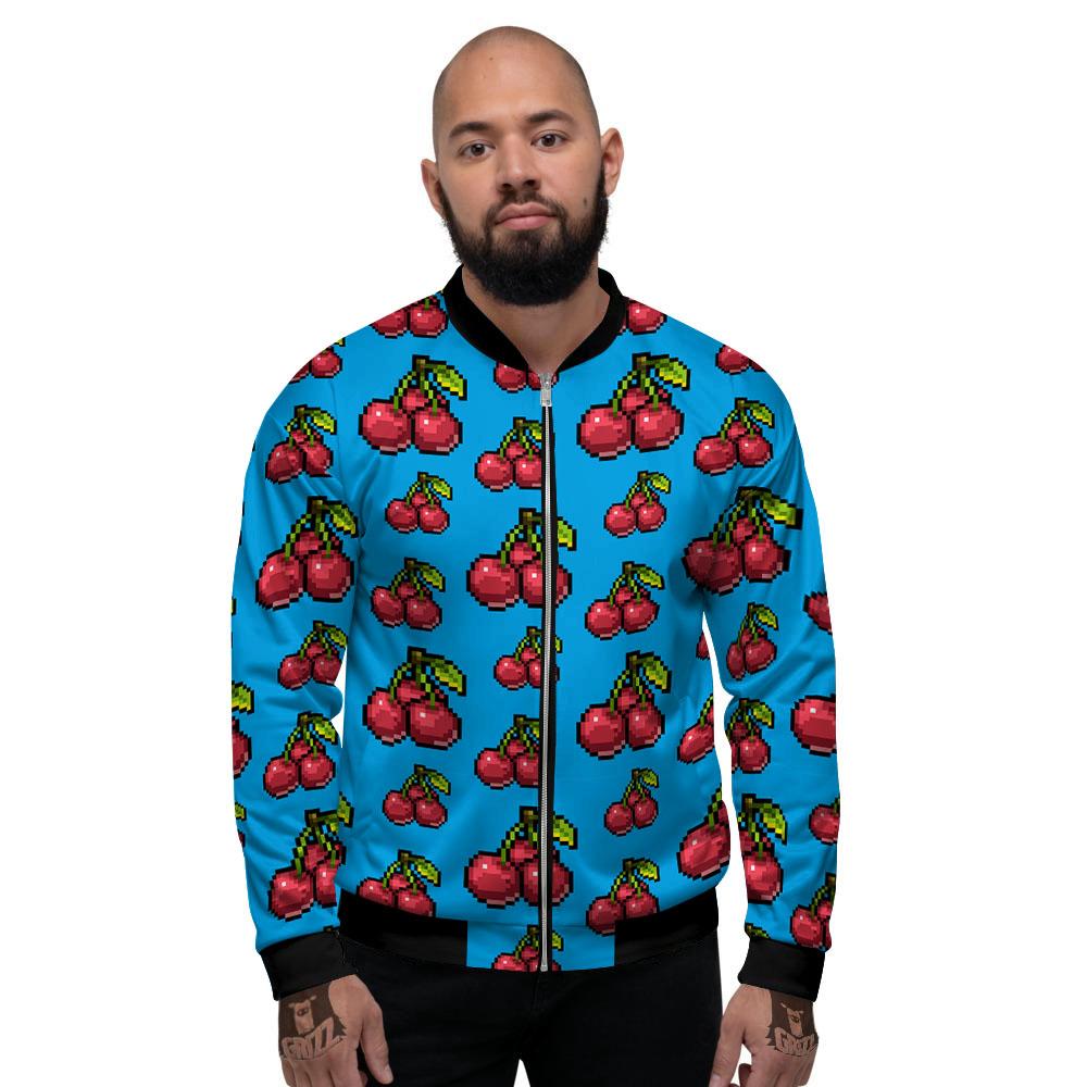 Cherry Pixel Print Pattern Men's Bomber Jacket-grizzshop
