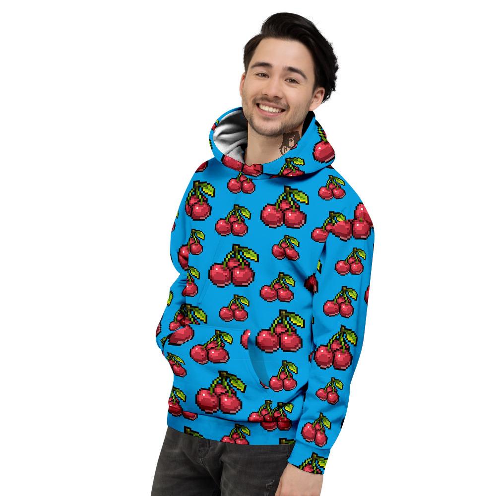 Cherry Pixel Print Pattern Men's Hoodie-grizzshop