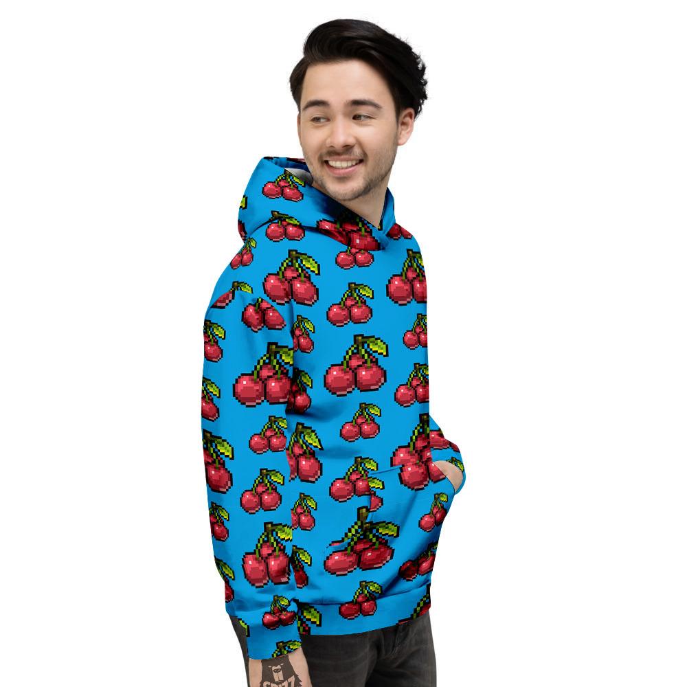 Cherry Pixel Print Pattern Men's Hoodie-grizzshop