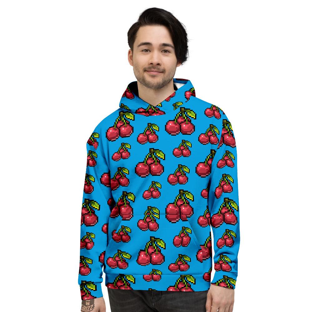 Cherry Pixel Print Pattern Men's Hoodie-grizzshop