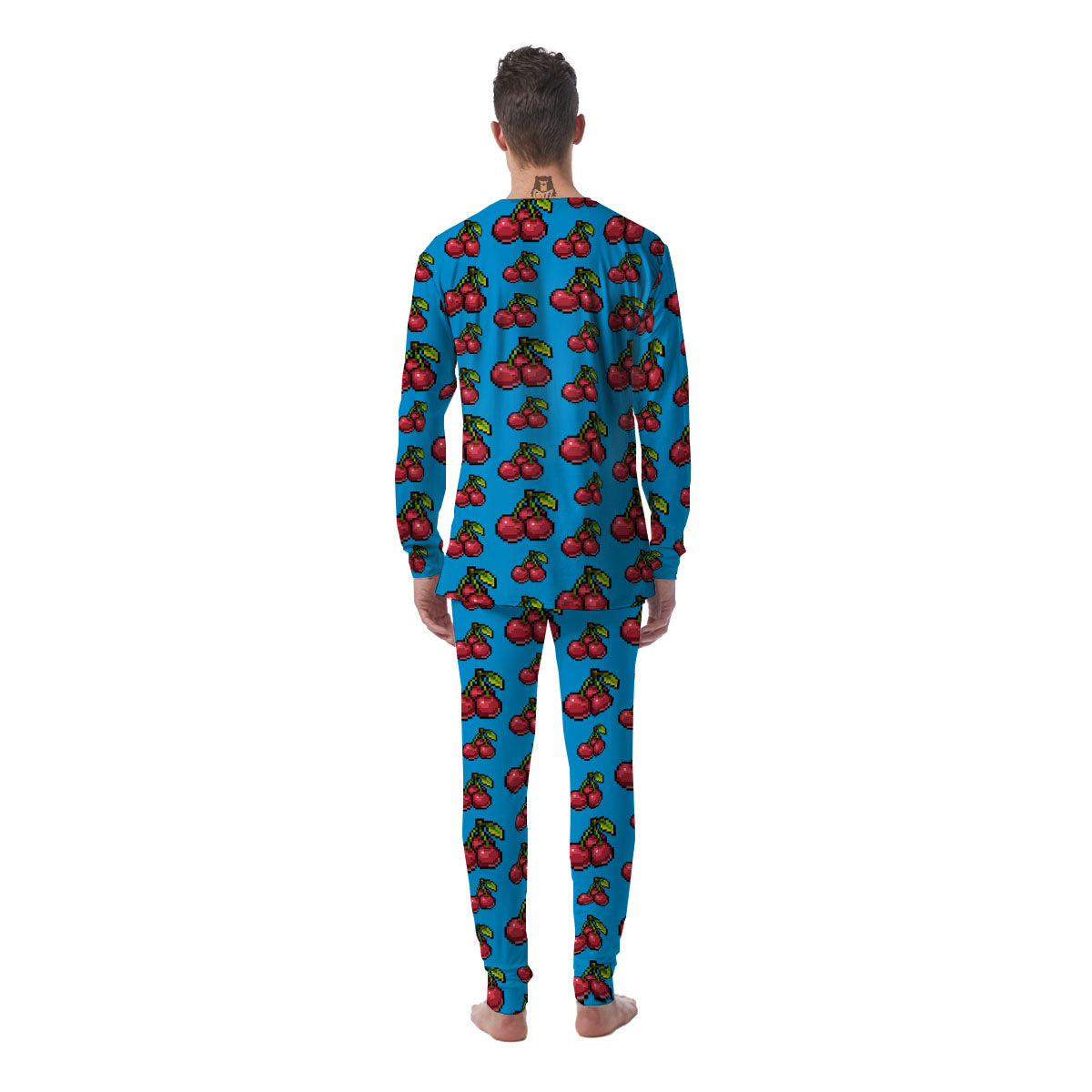 Cherry Pixel Print Pattern Men's Pajamas-grizzshop