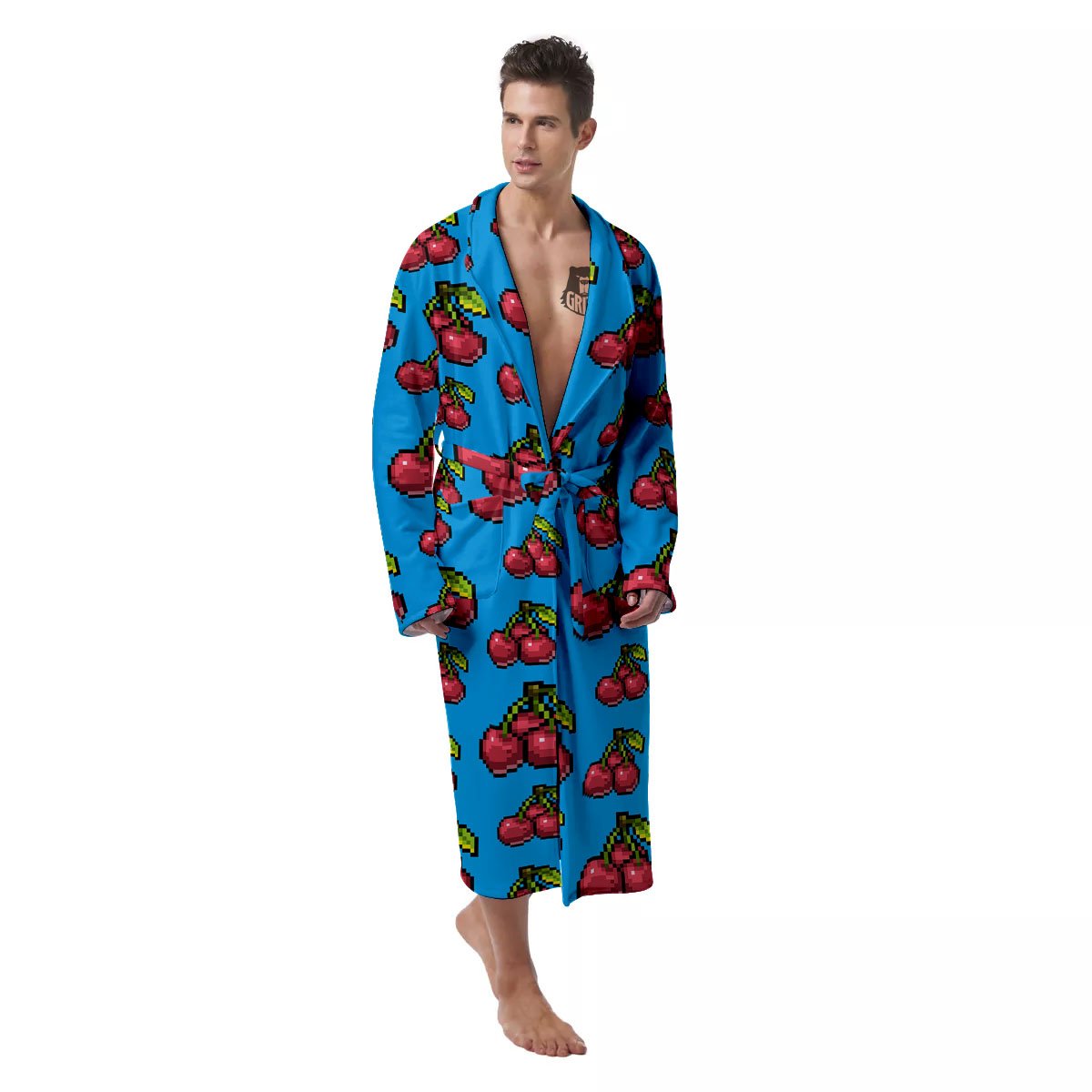 Cherry Pixel Print Pattern Men's Robe-grizzshop