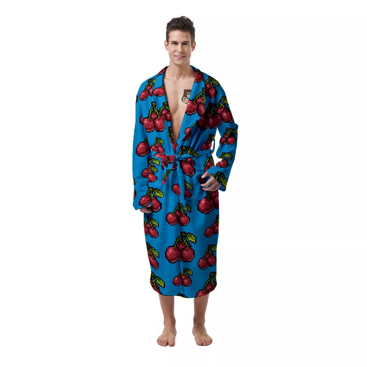Cherry Pixel Print Pattern Men's Robe-grizzshop