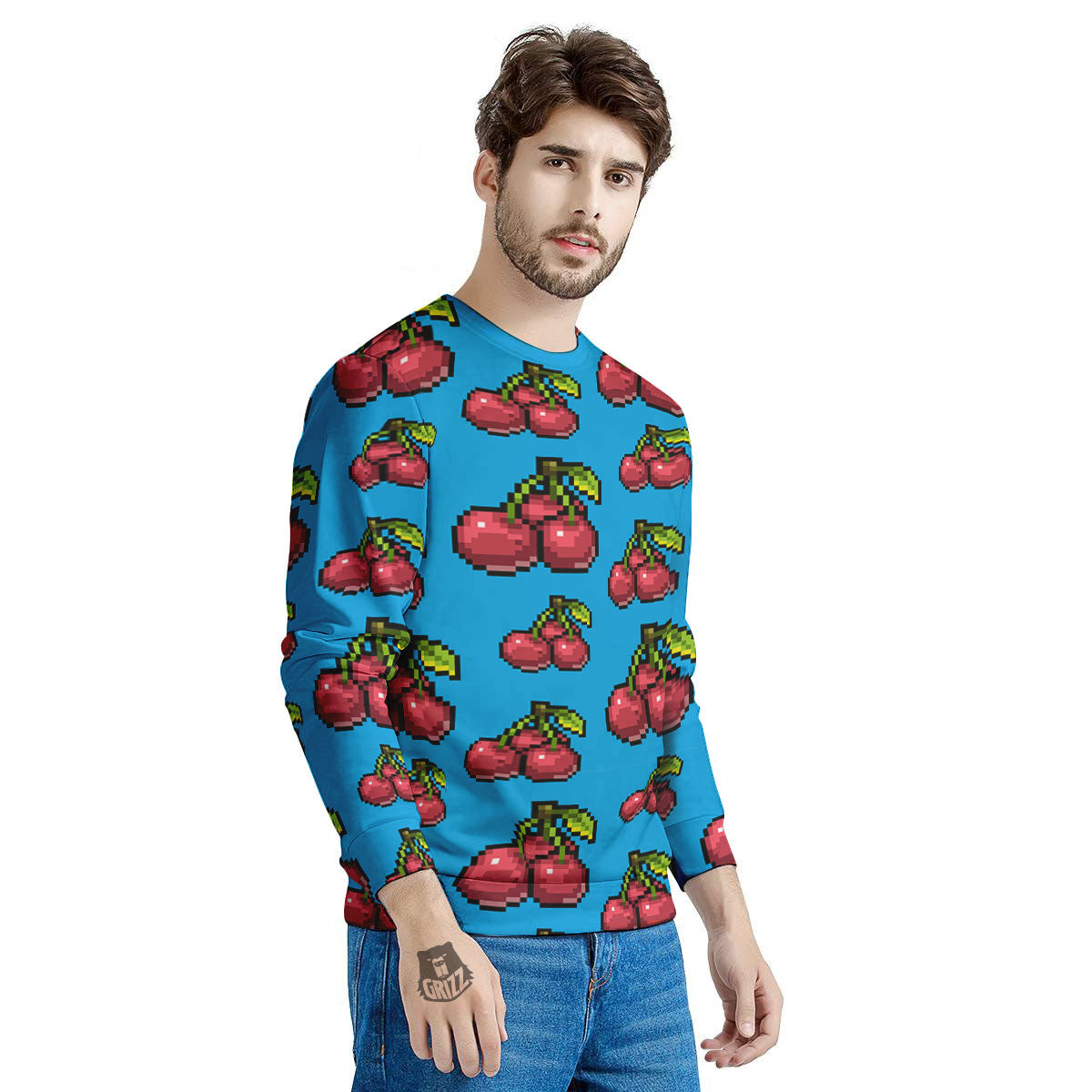Cherry Pixel Print Pattern Men's Sweatshirt-grizzshop