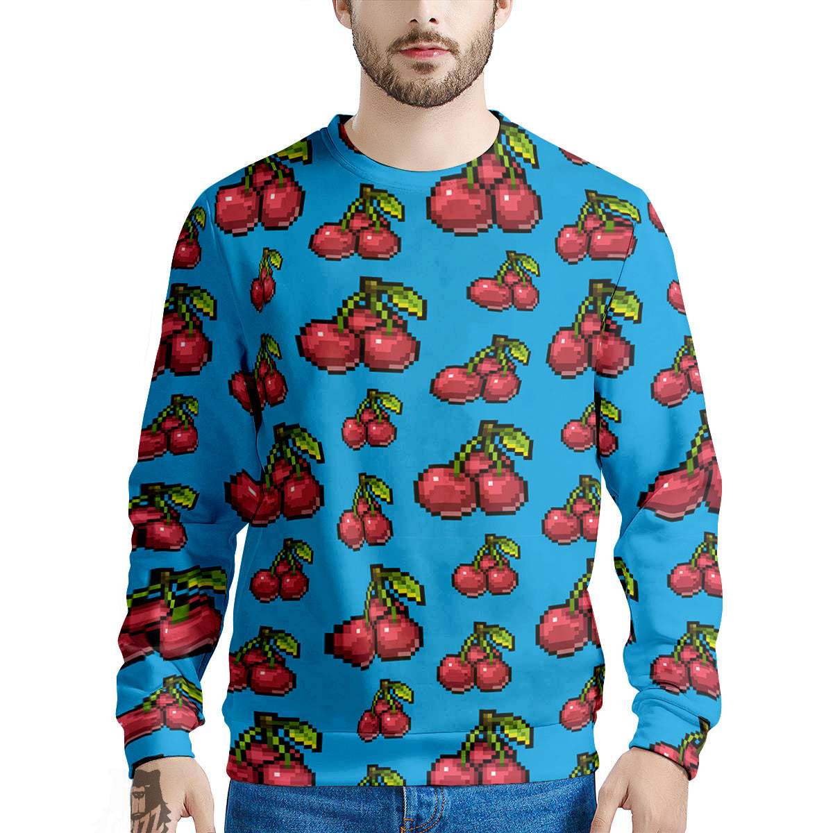 Cherry Pixel Print Pattern Men's Sweatshirt-grizzshop