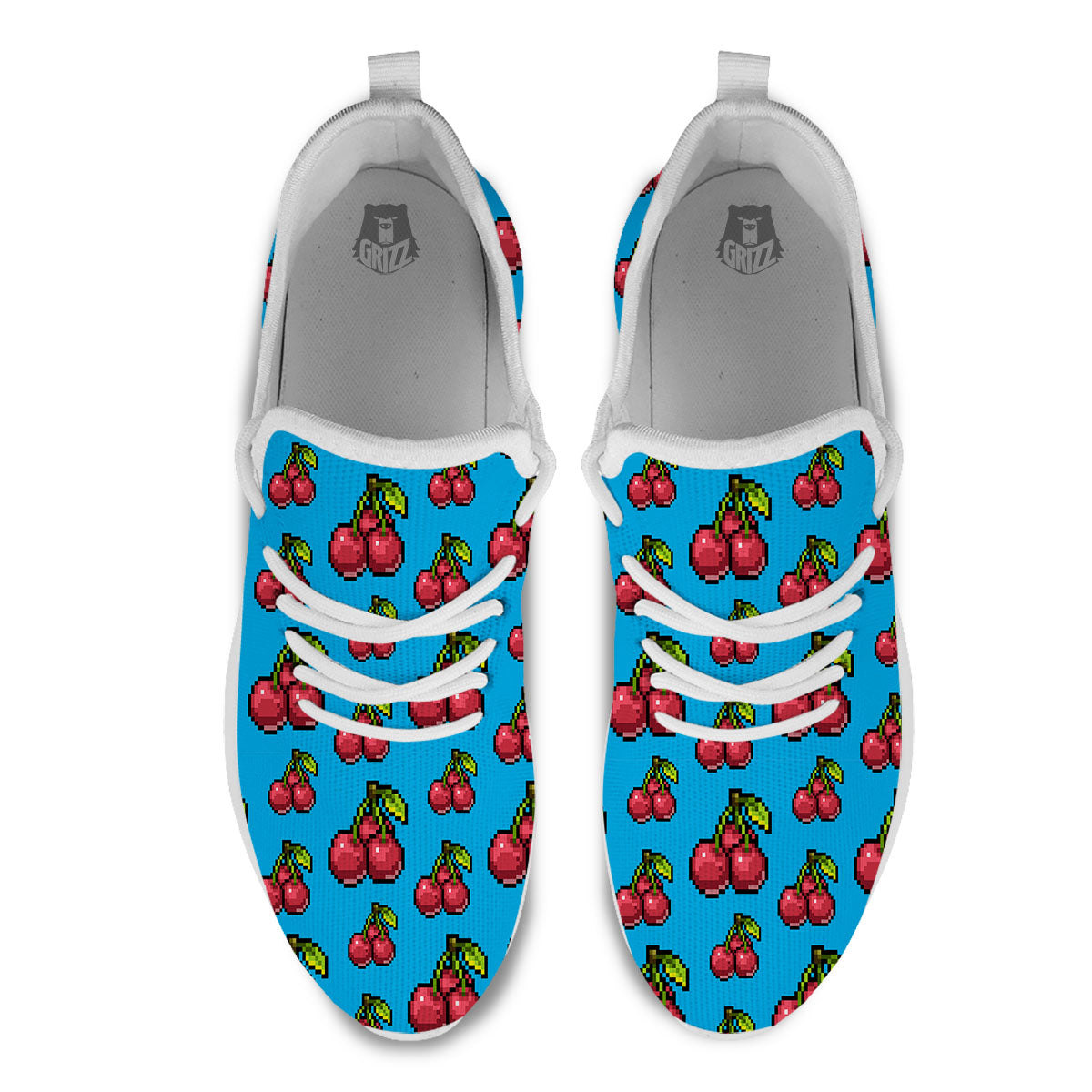 Cherry Pixel Print Pattern White Athletic Shoes-grizzshop