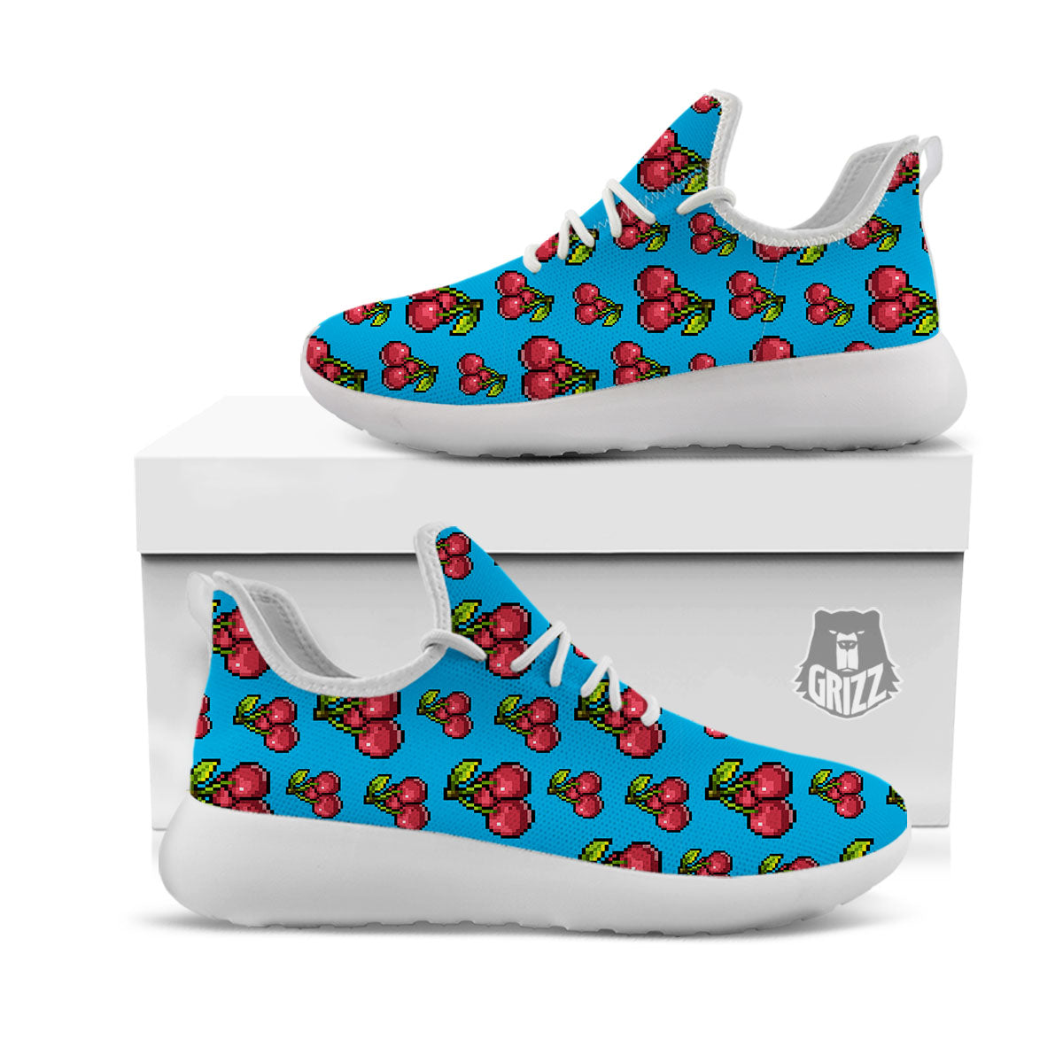 Cherry Pixel Print Pattern White Athletic Shoes-grizzshop