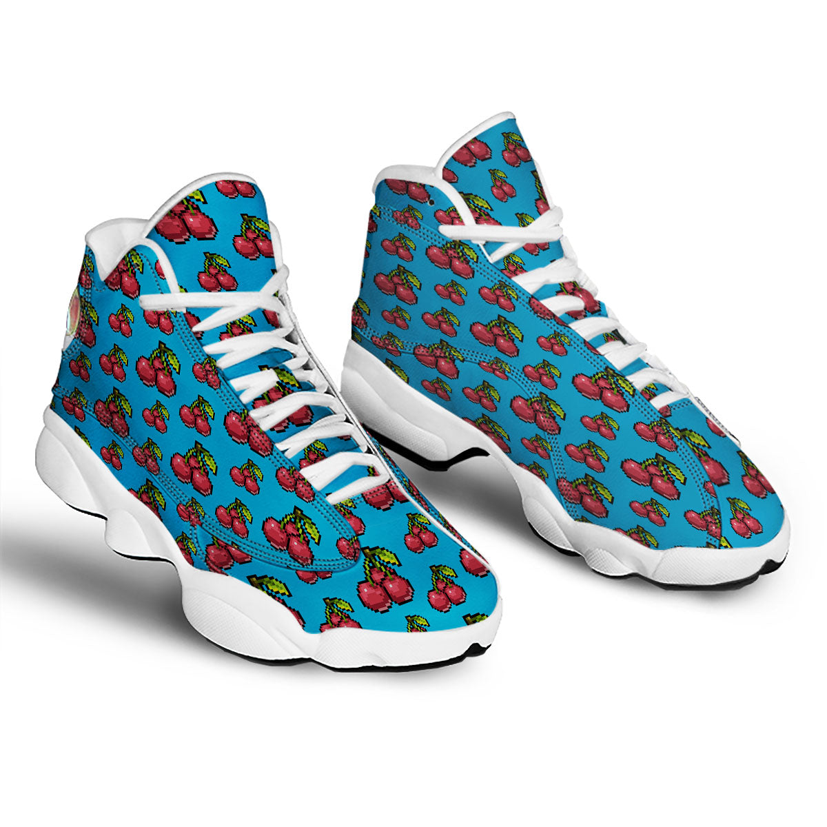 Cherry Pixel Print Pattern White Basketball Shoes-grizzshop
