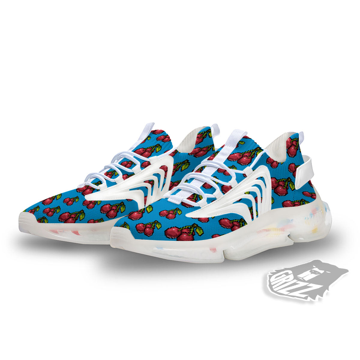 Cherry Pixel Print Pattern White Gym Shoes-grizzshop