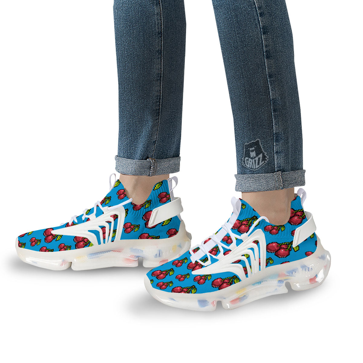 Cherry Pixel Print Pattern White Gym Shoes-grizzshop