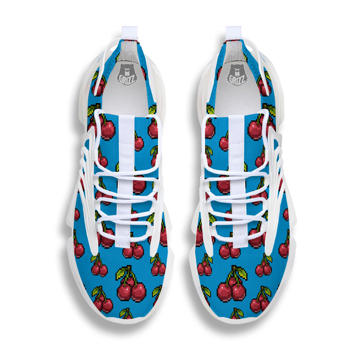 Cherry Pixel Print Pattern White Gym Shoes-grizzshop