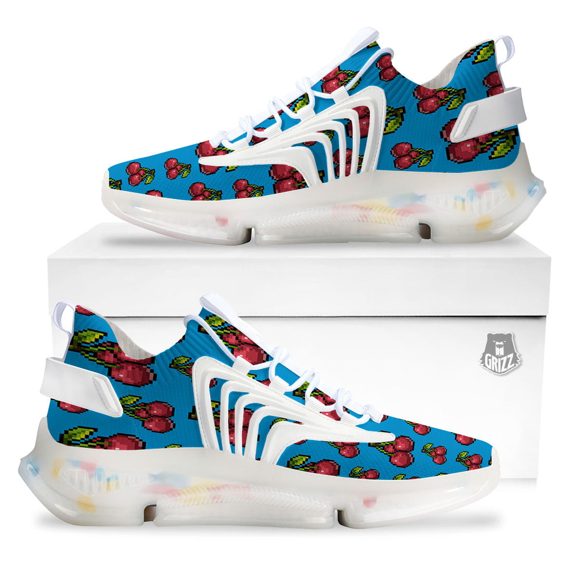 Cherry Pixel Print Pattern White Gym Shoes-grizzshop