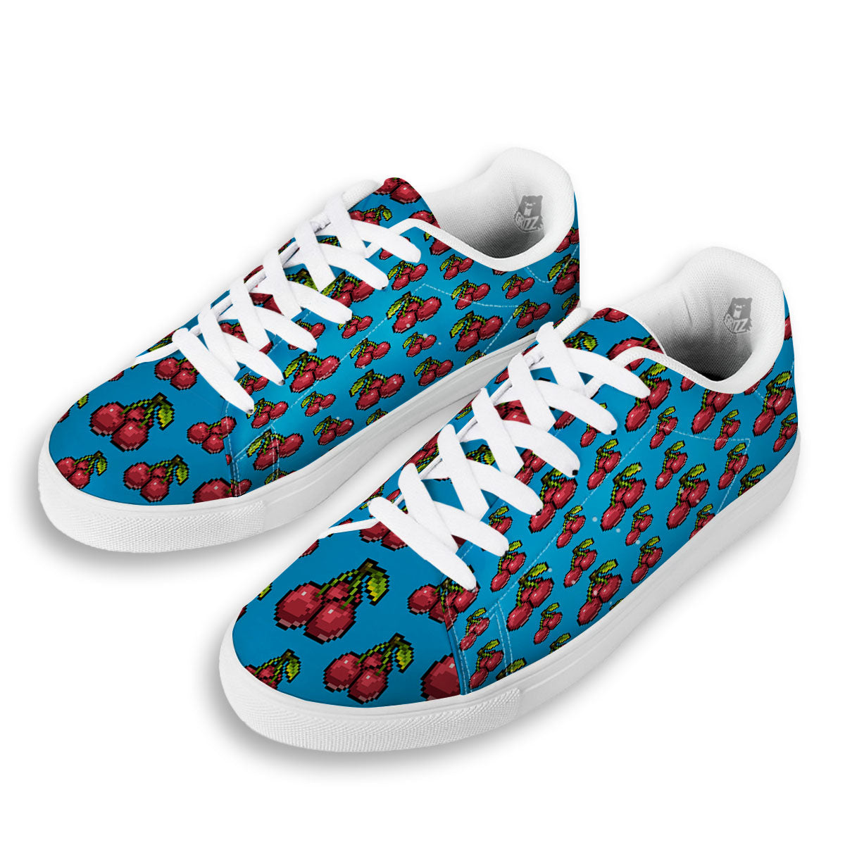 Cherry Pixel Print Pattern White Low Top Sneakers-grizzshop