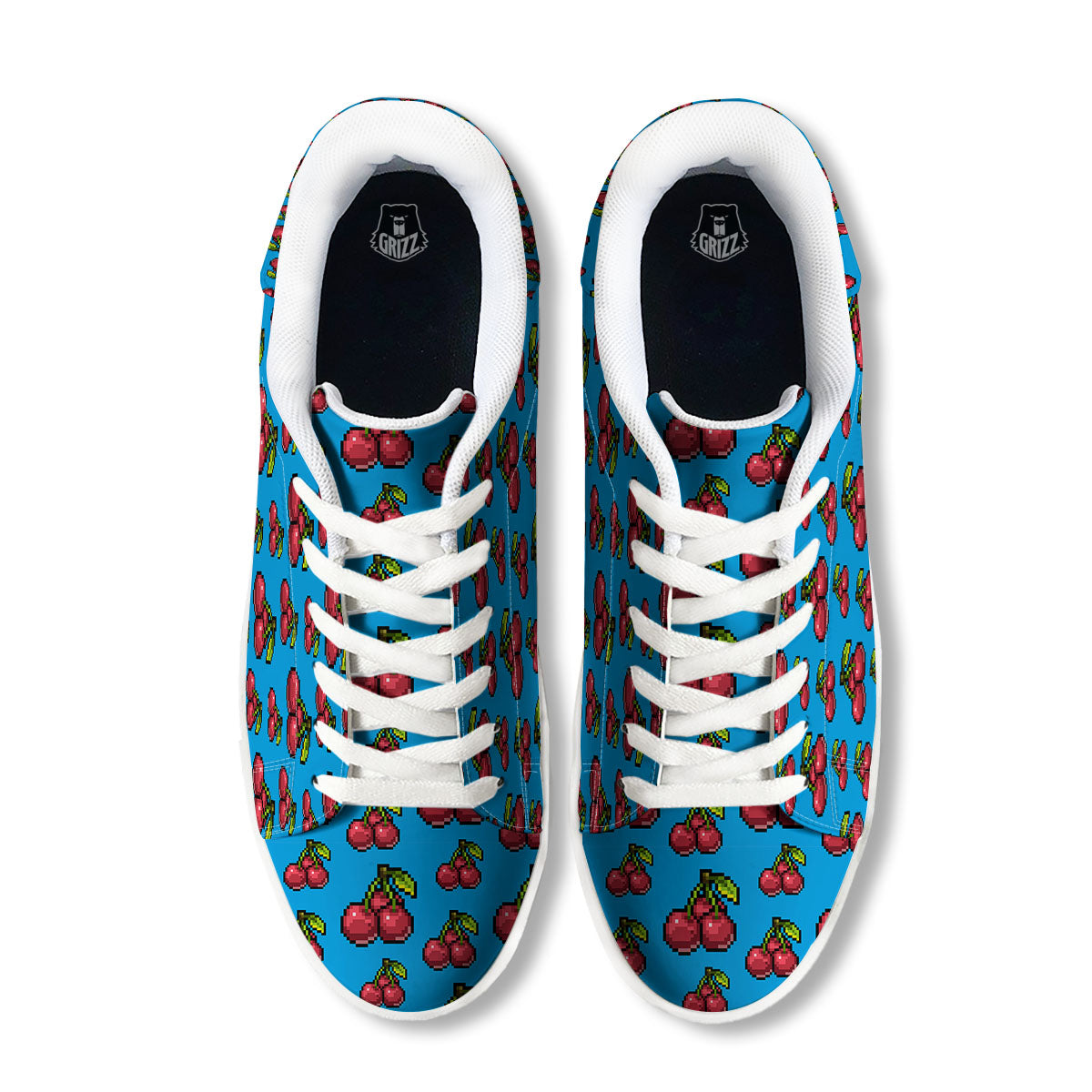 Cherry Pixel Print Pattern White Low Top Sneakers-grizzshop